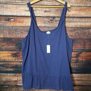 NWT Molly And Isadora Top 5X Navy Blue Lined Cotton Tank Top Adjustable Straps